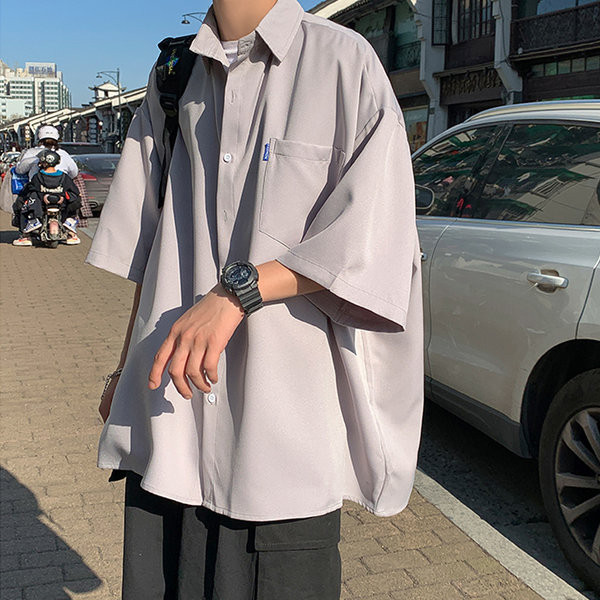 Лятна мъжка риза широк модел с джоб и копчета 