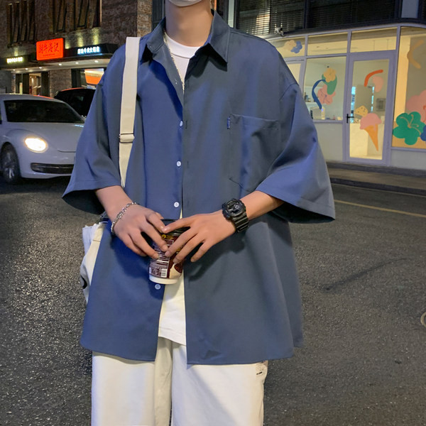 Лятна мъжка риза широк модел с джоб и копчета 