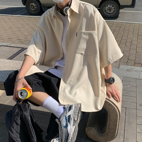 Лятна мъжка риза широк модел с джоб и копчета 