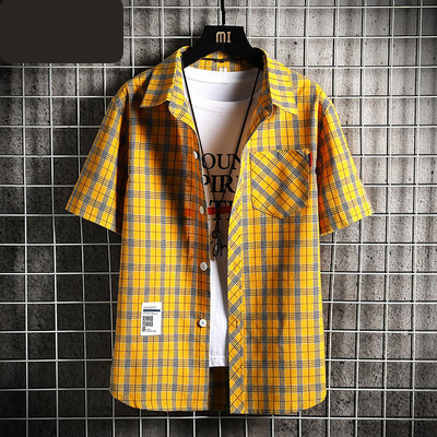 Мъжка карирана риза с джоб копчета и емблема 