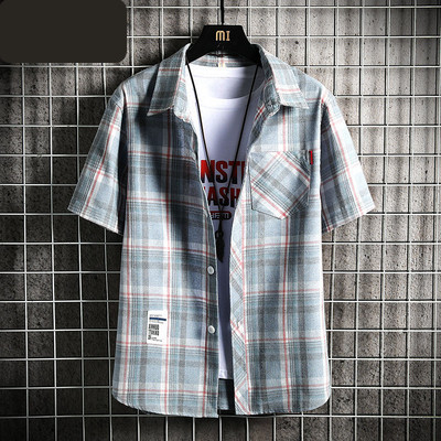 Мъжка карирана риза с джоб копчета и емблема 