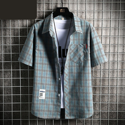 Мъжка карирана риза с джоб копчета и емблема 