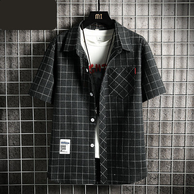 Мъжка карирана риза с джоб копчета и емблема 