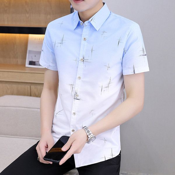 Лятна вталена риза с къс ръкав за мъже