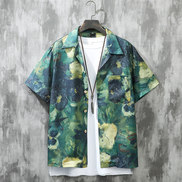 Мъжка риза с класическа  яка и флорален десен 