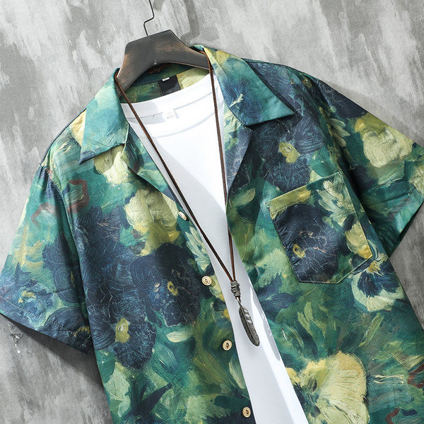 Мъжка риза с класическа  яка и флорален десен 