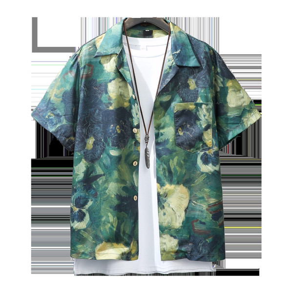 Мъжка риза с класическа  яка и флорален десен 