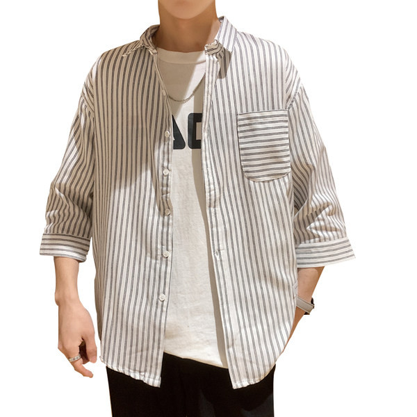 Ежедневна мъжка раирана риза с джоб и дълъг ръкав