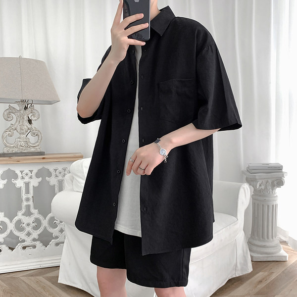 Широк модел мъжка едноцветна риза с 3/4 ръкави