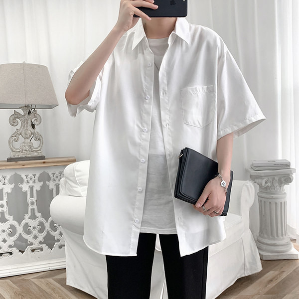 Широк модел мъжка едноцветна риза с 3/4 ръкави