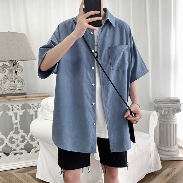 Широк модел мъжка едноцветна риза с 3/4 ръкави