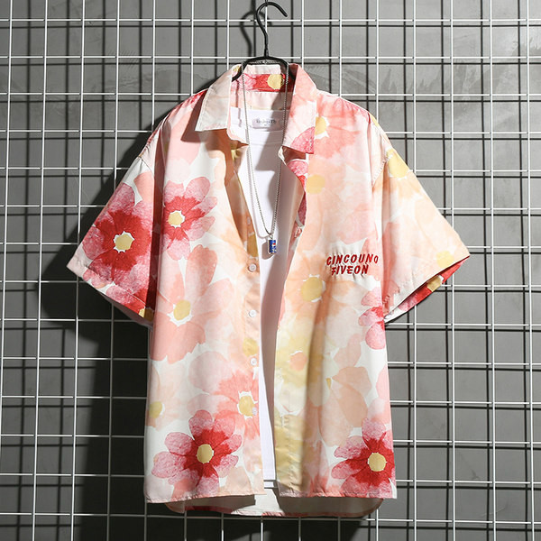 Мъжка ежедневна  риза с копчета и флорален десен 