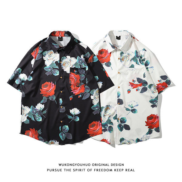 Мъжка риза с флорален десен и джоб 