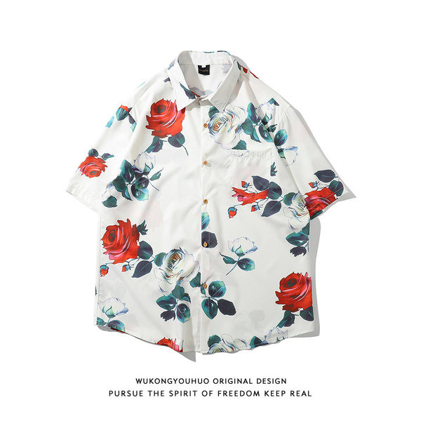 Мъжка риза с флорален десен и джоб 