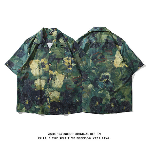 Многоцветна мъжка риза с класическа яка и къс ръкав