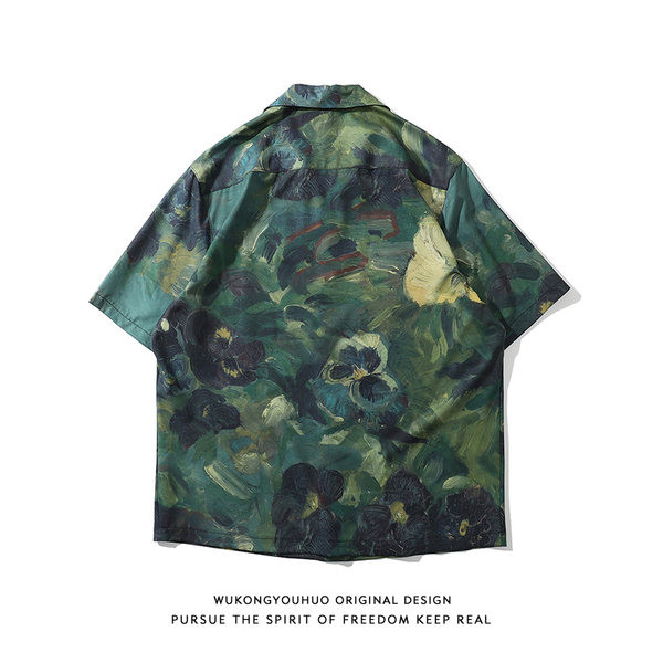 Многоцветна мъжка риза с класическа яка и къс ръкав