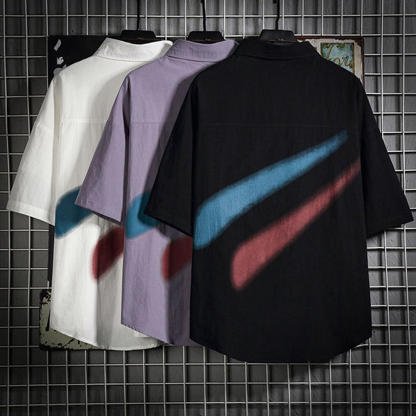 Широк модел мъжка риза с 3/4 ръкави и надпис 