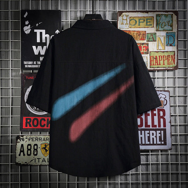 Широк модел мъжка риза с 3/4 ръкави и надпис 