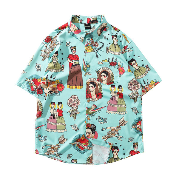 Лятна мъжка риза с цветна апликация и класическа яка