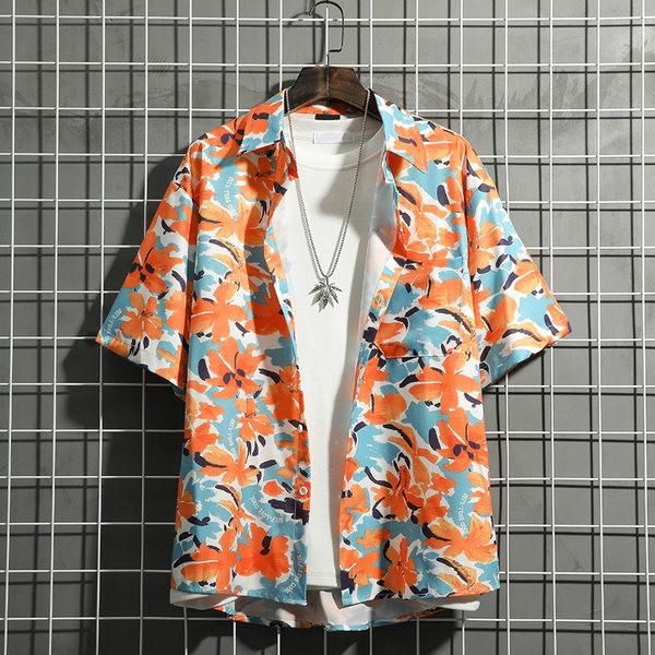 Ежедневна мъжка риза с копчета и флорален десен 