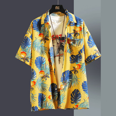 Лятна мъжка риза с флорални мотиви  джоб и копчета 