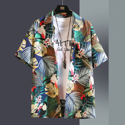 Лятна мъжка риза с флорални мотиви  джоб и копчета 