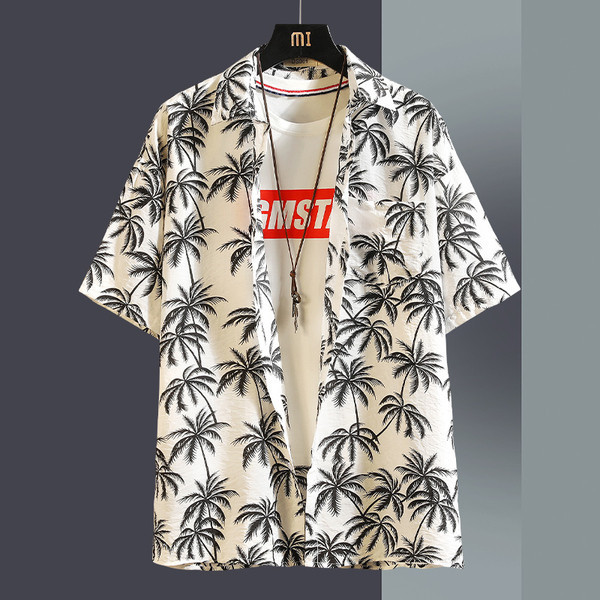 Лятна мъжка риза с флорални мотиви  джоб и копчета 