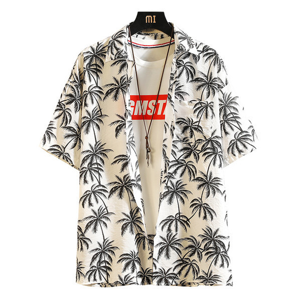 Лятна мъжка риза с флорални мотиви  джоб и копчета 