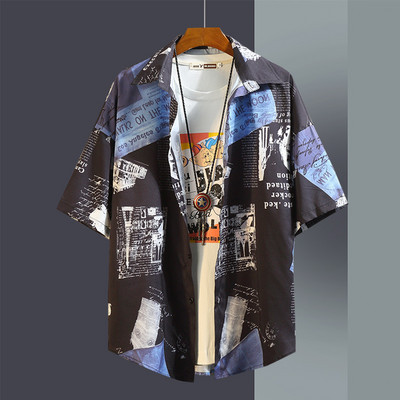 Мъжка лятна риза с къс ръкав джоб и копчета 