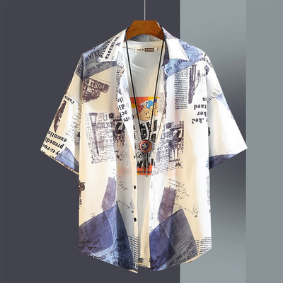 Мъжка лятна риза с къс ръкав джоб и копчета 