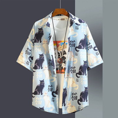 Мъжка лятна риза с къс ръкав джоб и копчета 