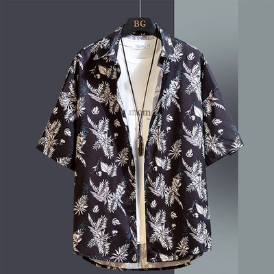 Мъжка лятна риза с къс ръкав джоб и копчета 