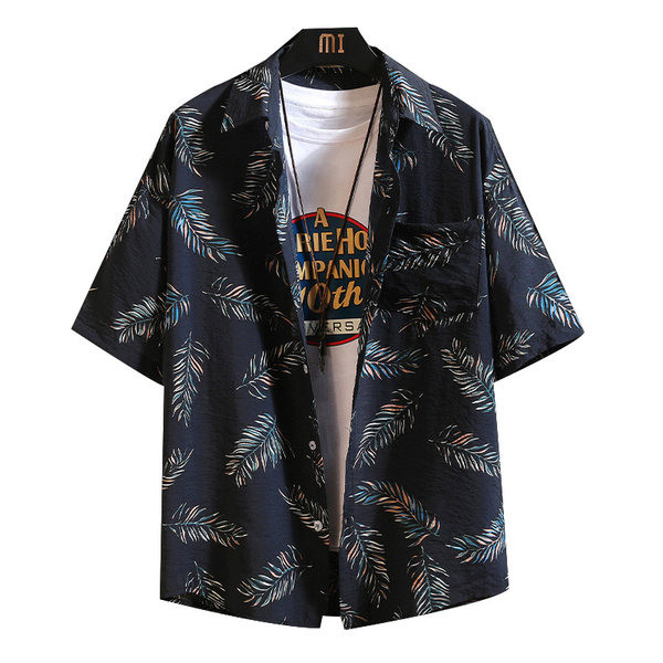 Мъжка лятна риза с къс ръкав джоб и копчета 