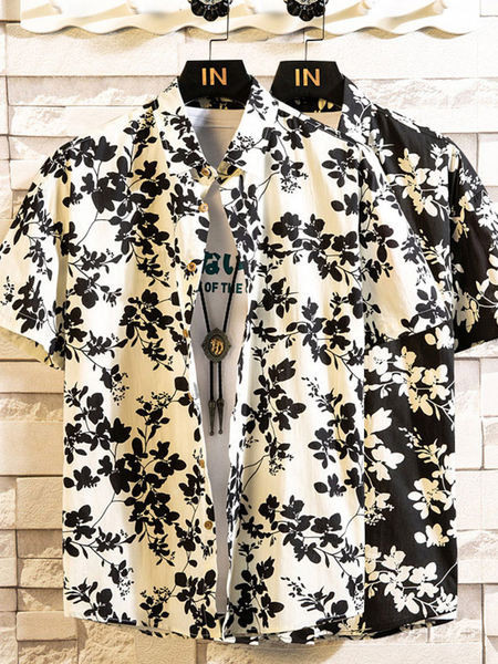 Ежедневна мъжка риза с флорални мотиви и къс ръкав