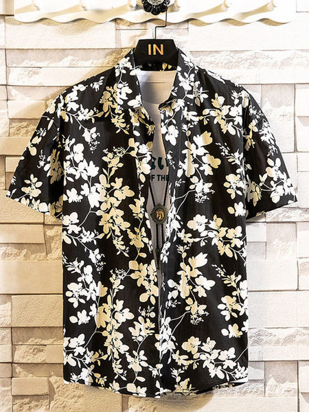 Ежедневна мъжка риза с флорални мотиви и къс ръкав