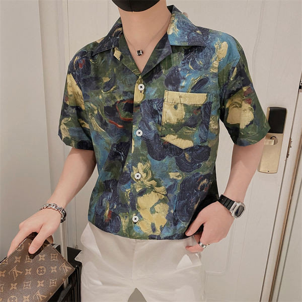 Лятна мъжка риза в преливащи се цветове с копчета 