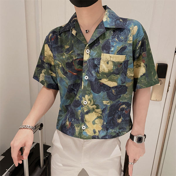 Лятна мъжка риза в преливащи се цветове с копчета 
