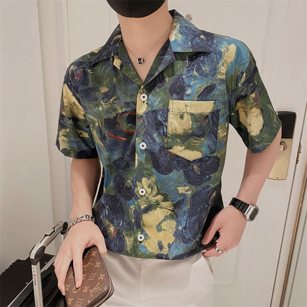 Лятна мъжка риза в преливащи се цветове с копчета 