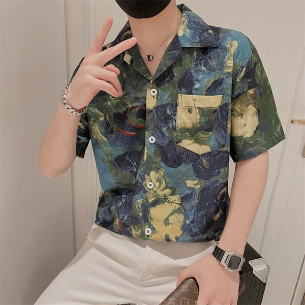 Лятна мъжка риза в преливащи се цветове с копчета 