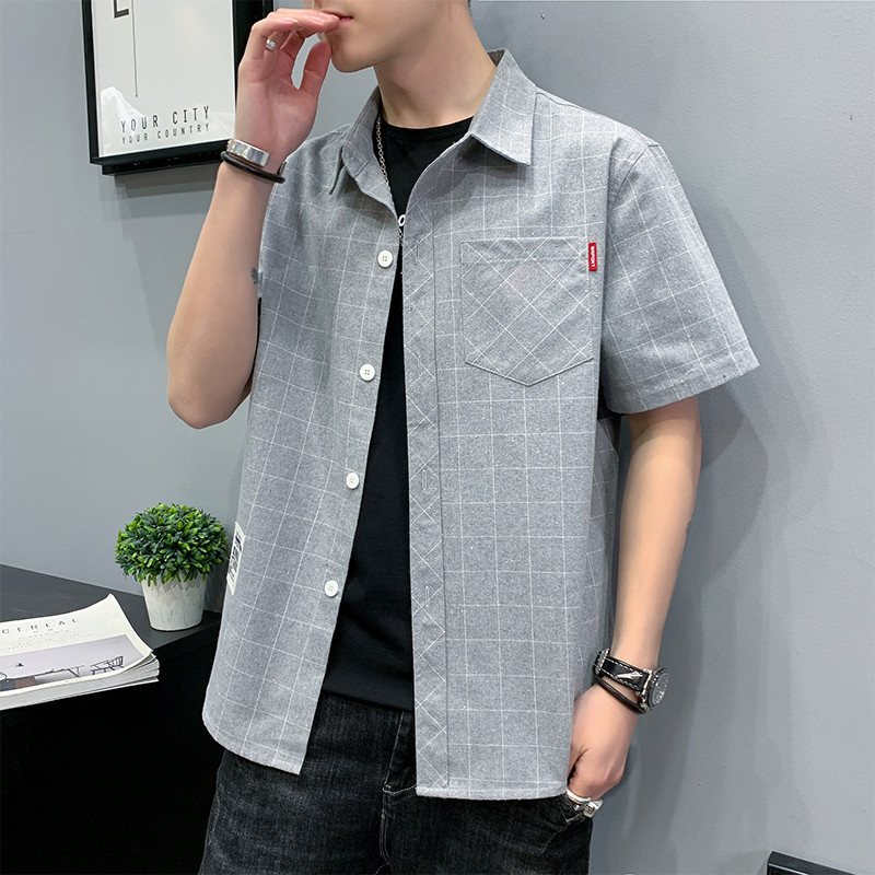 Лятна карирана риза с къс ръкав за мъже