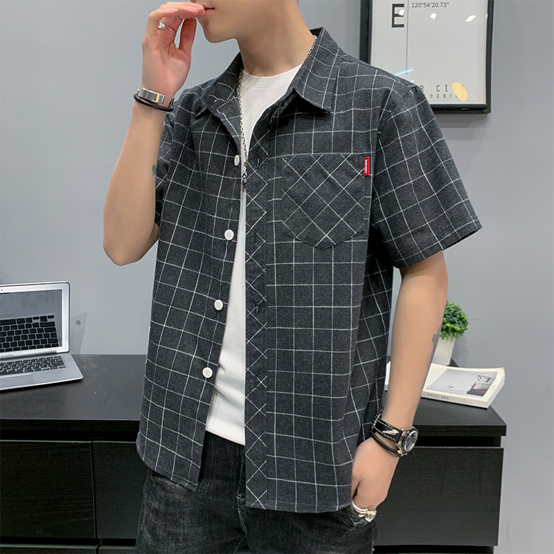Лятна карирана риза с къс ръкав за мъже