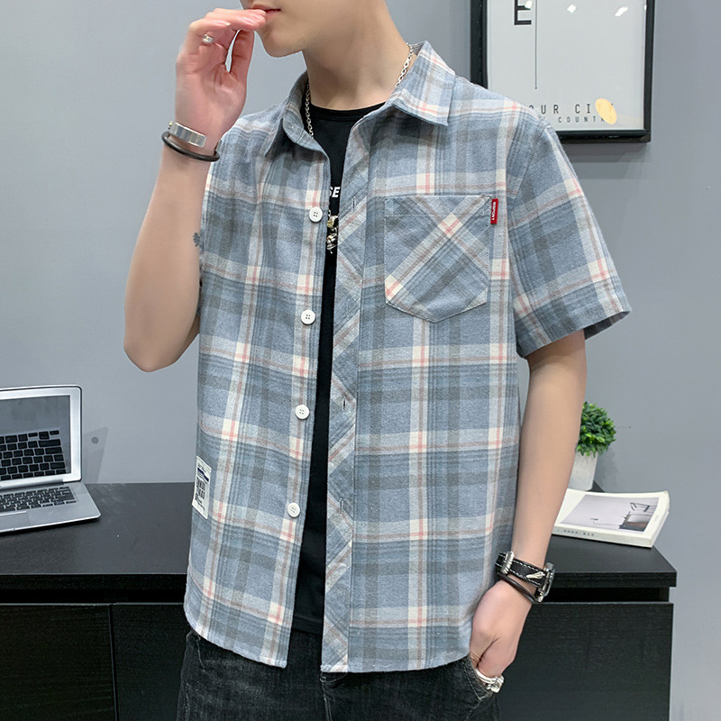 Лятна карирана риза с къс ръкав за мъже
