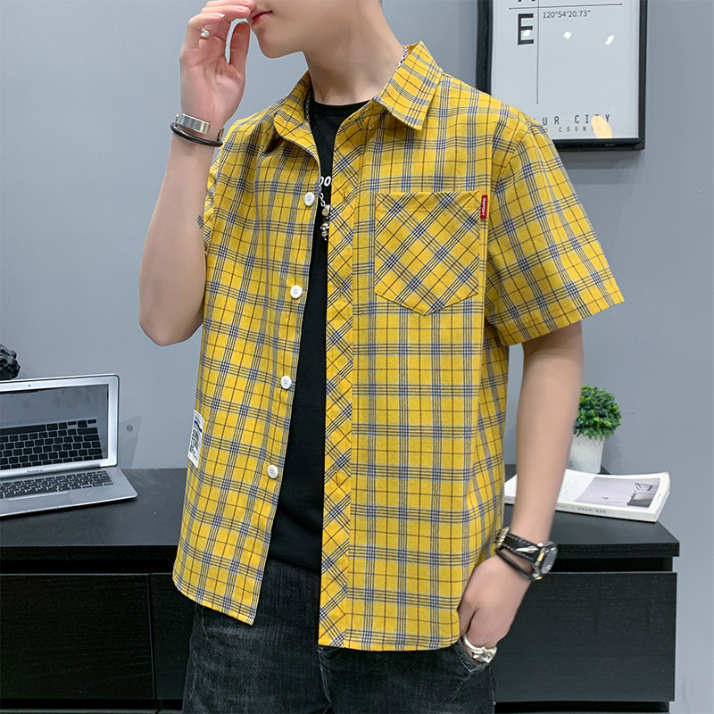 Лятна карирана риза с къс ръкав за мъже