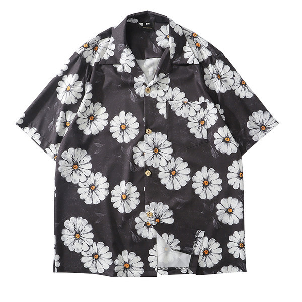 Мъжка лятна риза с флорален  десен и къс ръкав