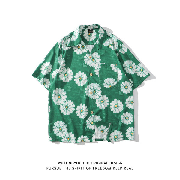 Мъжка лятна риза с флорален  десен и къс ръкав