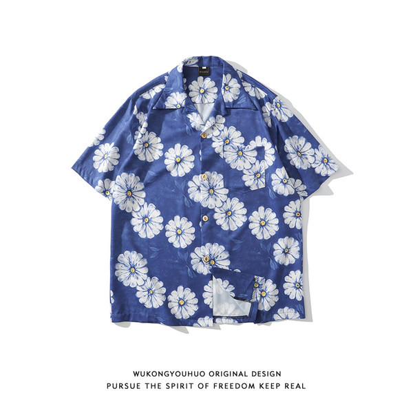 Мъжка лятна риза с флорален  десен и къс ръкав