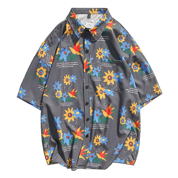 Лятна мъжка риза с класическа  яка и флорален десен