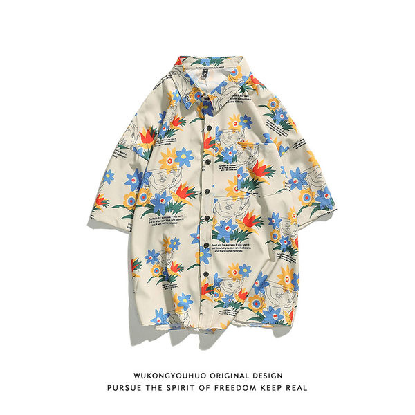 Лятна мъжка риза с класическа  яка и флорален десен