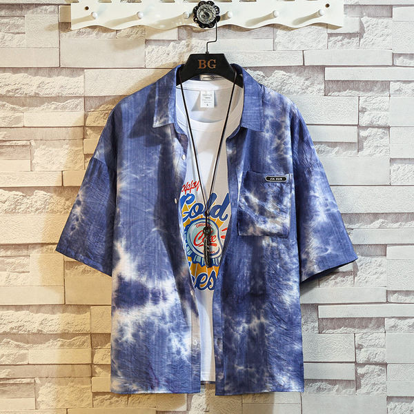 Мъжка лятна риза с преливащи се цветове и 3/4 ръкав  