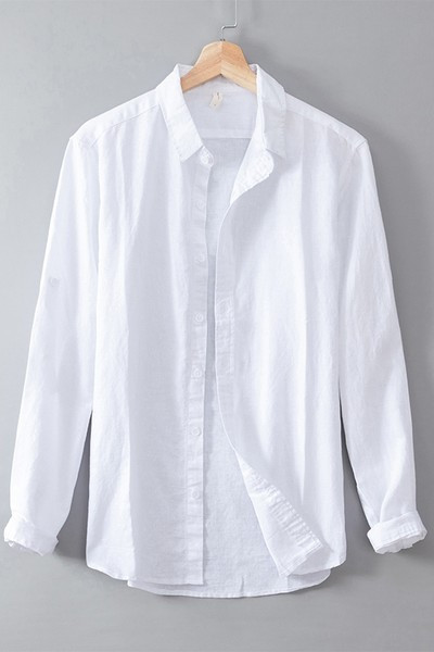 Ежедневна мъжка лятна риза от лека материя с копчета и класическа яка